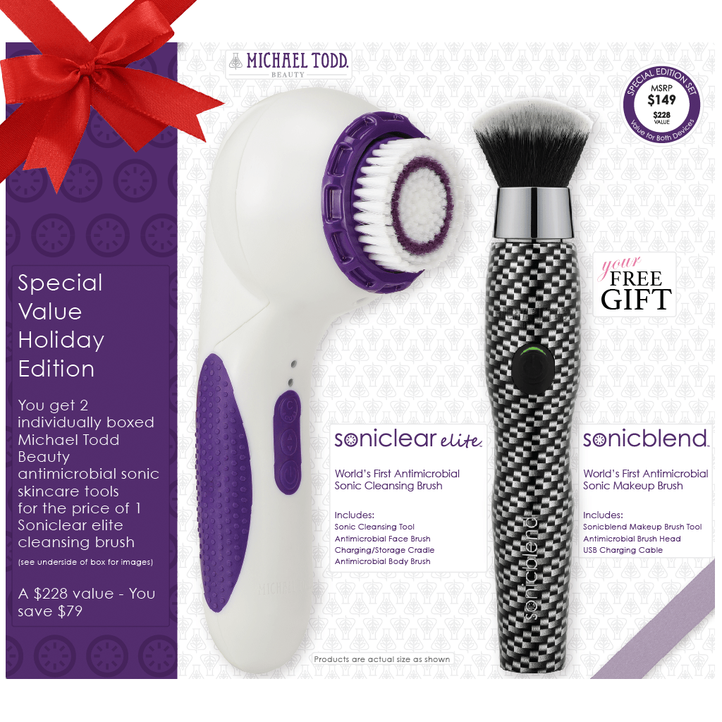 Michael Todd Beauty Pearl White Soniclear Elite + FREE Carbon Fibre Sonicblend Special Value GIFT SET