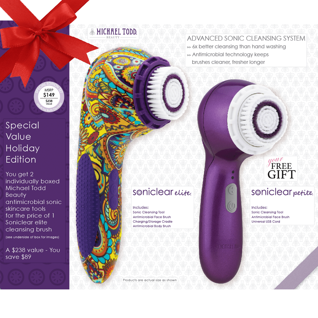 Michael Todd Beauty Hippie Chic Soniclear Elite + FREE Purple Majesty Soniclear Petite Special Value GIFT SET